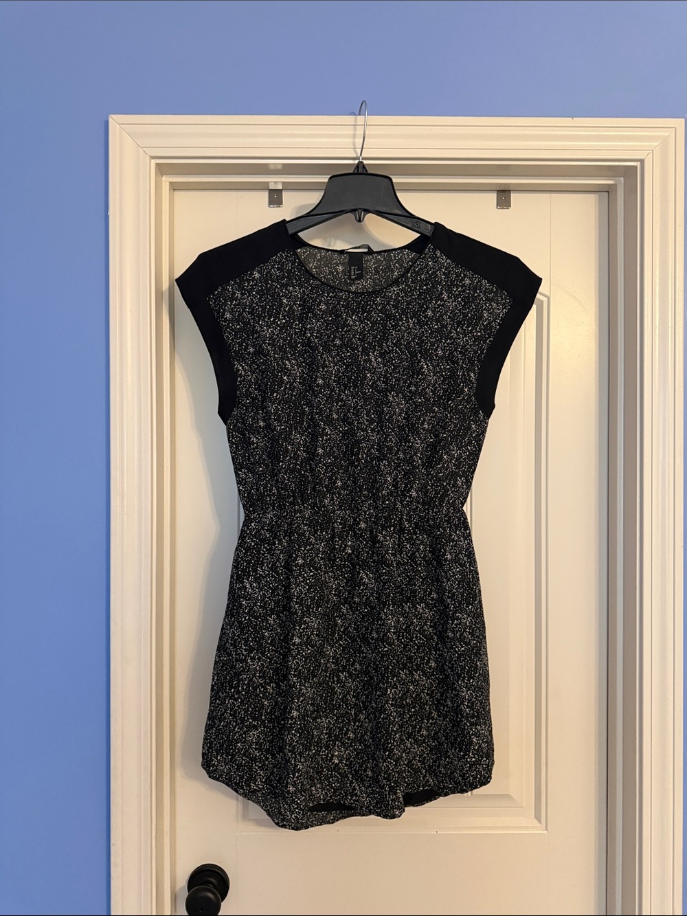 H&M Black and White Speckled Cap Sleeve Mini Romper